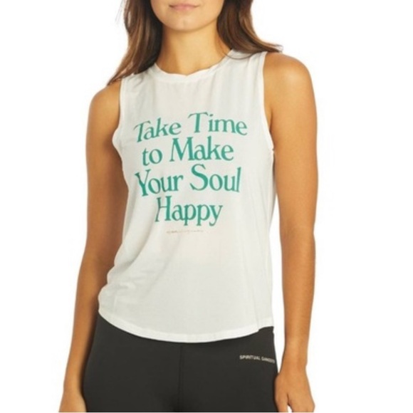 Spiritual Gangster Tops - Spiritual Gangster White Graphic Tank Top “take time to make your soul happy”